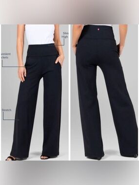 KiraGrace Black Wide Leg Yoga Pants XL High Rise Pockets USA Made